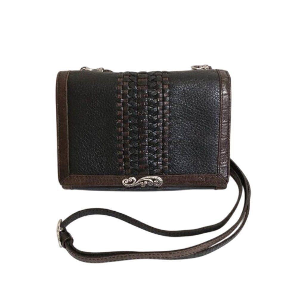 Vintage Brighton Leather Braided Crossbody Wallet Purse‎ 7.5"Lx5.5"Wx2.75"D